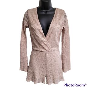 Charlotte Russe Light Nude Tan Wrap Top Long Sleeve Romper